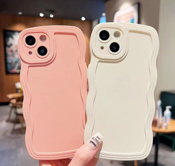 Case for iPhone 15/14 Case Wave, Curly Frame Design for Women Girls, Cute Wavy Solid Color Aesthetic Phone Case Soft Flexible TPU Shockproof Full-Body Protective Case