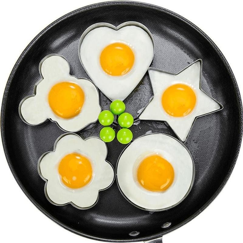 5pcs Egg Rings, Star & Heart Shaped Egg Frying Rings, Egg Frying Mold, Household Egg Utensils, Kitchen Gadgets, Kitchen Accessories