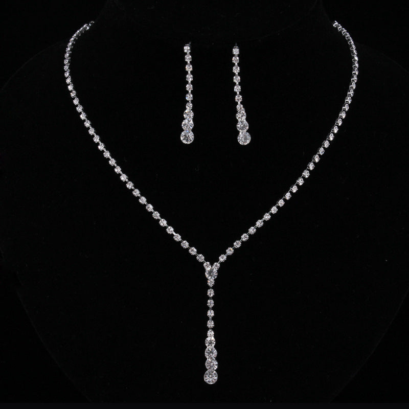 Bride Silver Bridal Necklace Earrings Set Crystal Wedding Jewelry Set Rhinestone Choker Necklace for Women and Girls (3 piece set - 2 earrings and 1 necklace)