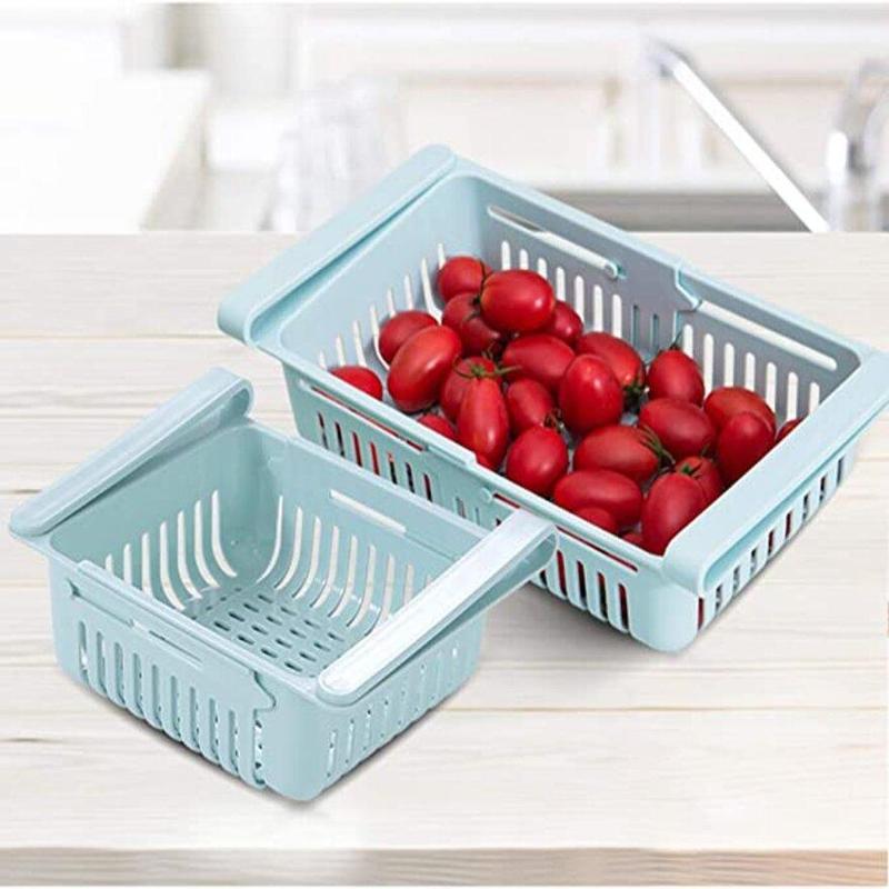 1 Piece Refrigerator Storage Basket, Adjustable Plastic Retractable Drawer Storage Basket