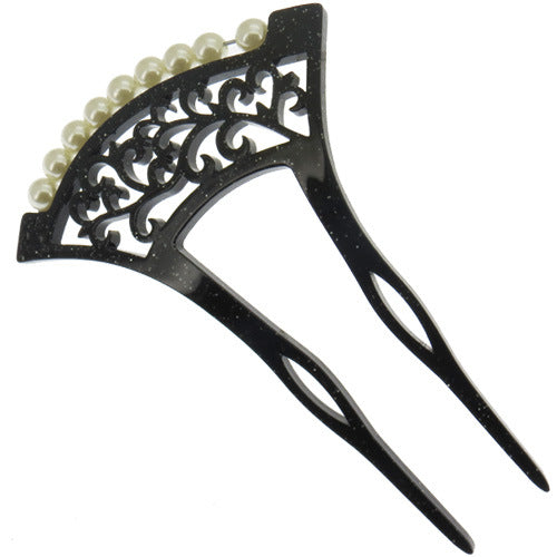 U Shape Hair Fork Clips for Women,Acrylic Hollow Hair Stick Barrettes Vintage Pearl Hair Accessory Hair Pin for Buns,Red hairpin
