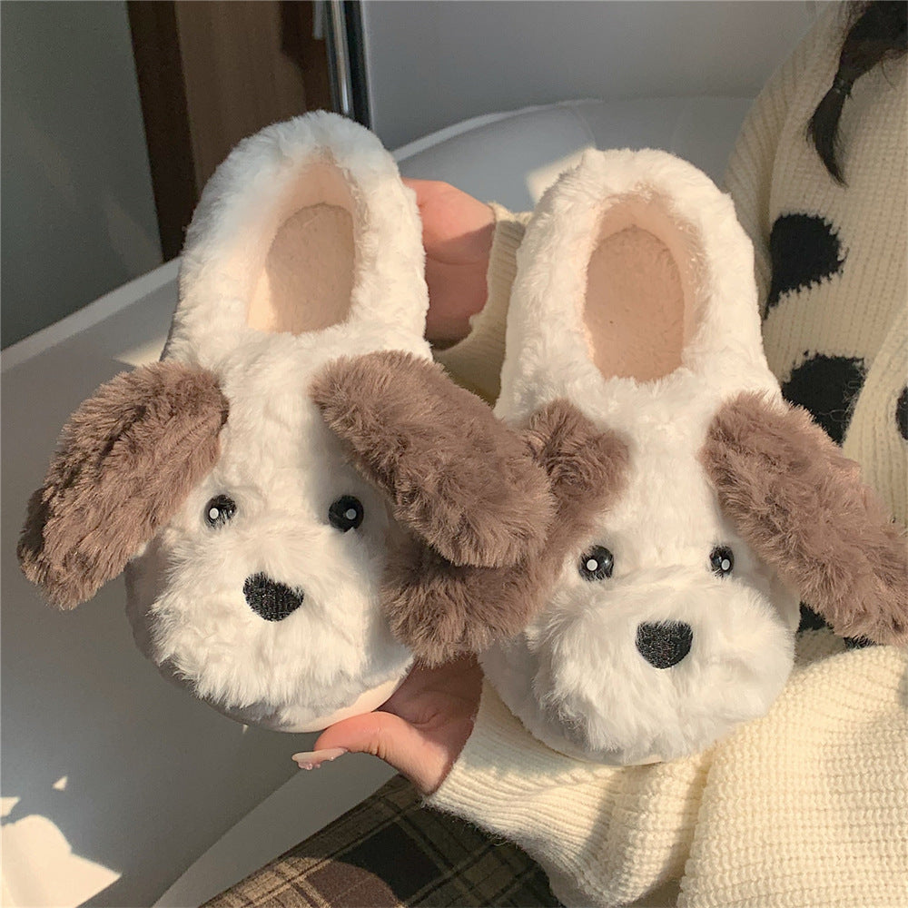 Women's 1 Pair Warm & Soft Cute Cartoon Dog Design Plush Bedroom Slippers, Warm Non-slip Bedroom Slippers for Fall & Winter