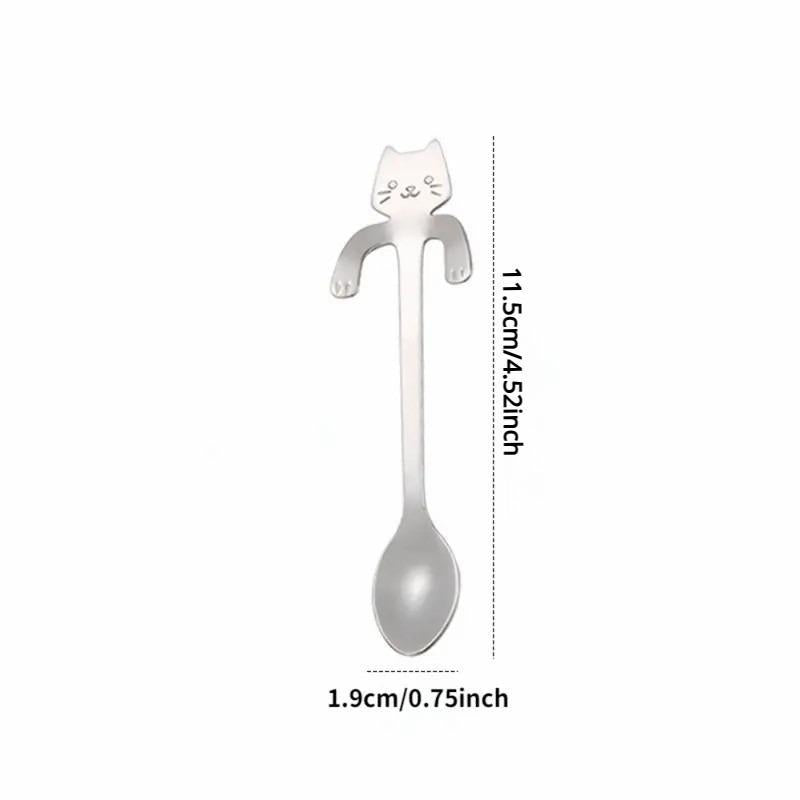 1 Piece Stainless Steel Cat Design Hanging Spoon, Coffee Tea Cup Spoons For Home Use