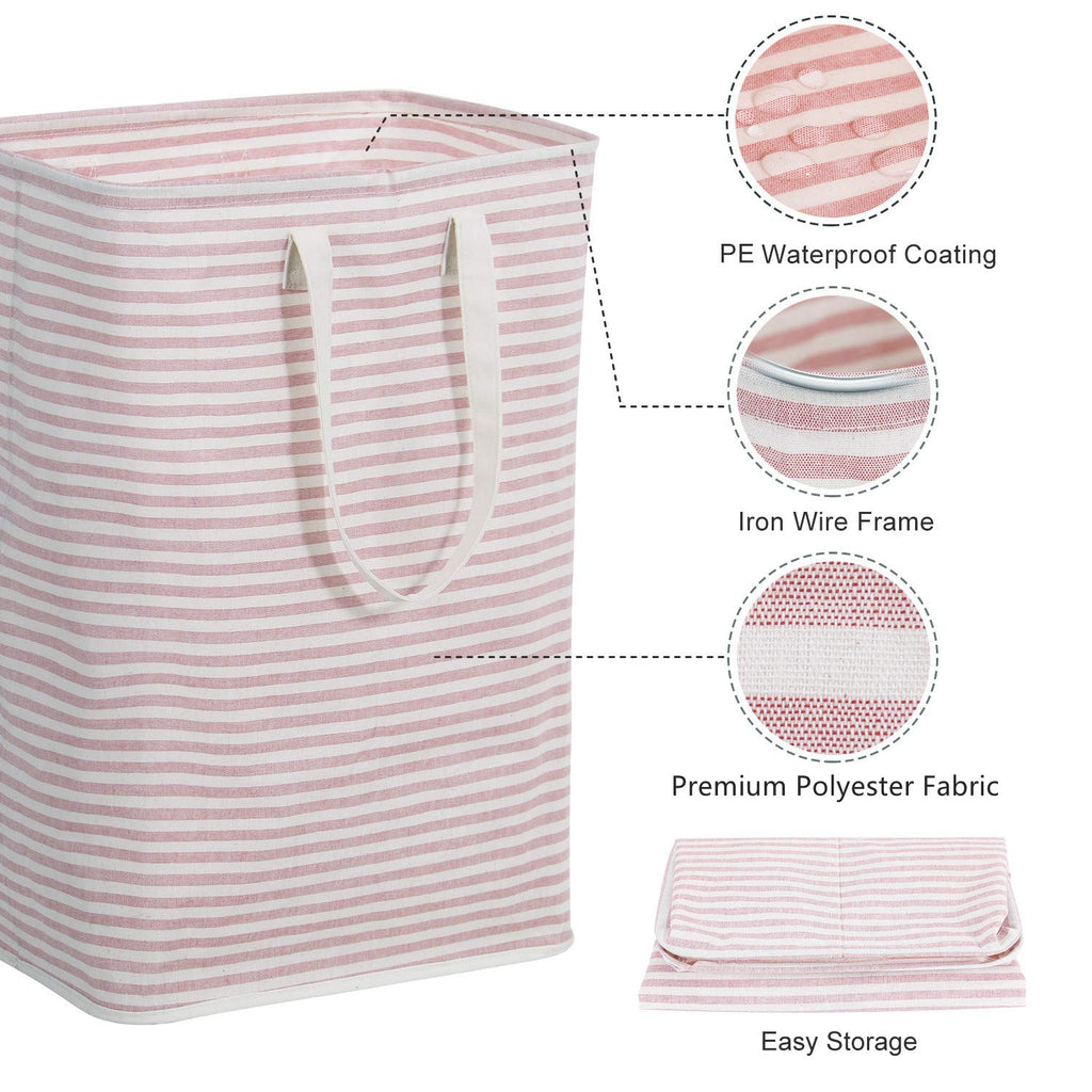 72L Freestanding Laundry Hamper Collapsible Large Clothes Basket with Easy Carry Extended Handles for Clothes Toys, Grey and Pink