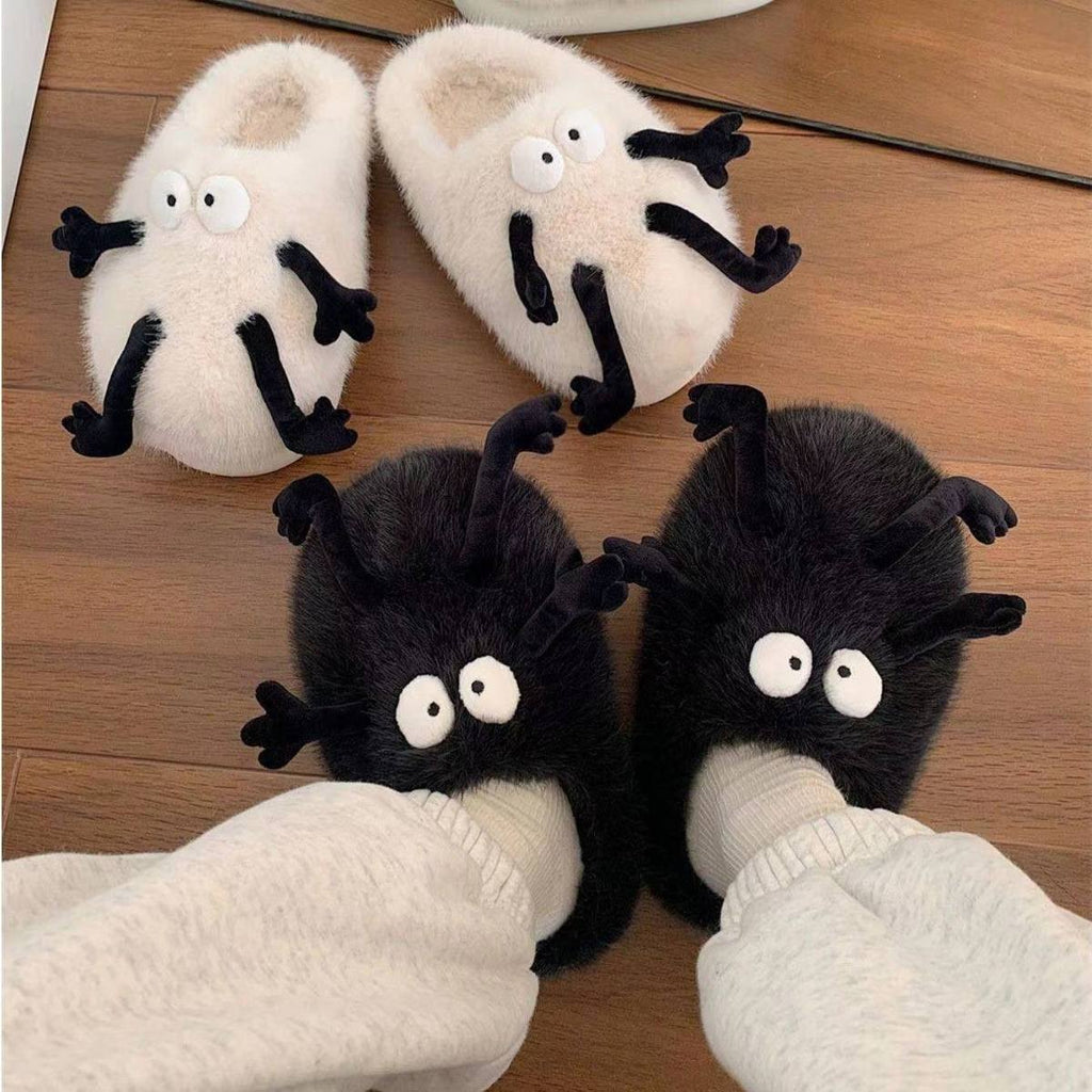 1 Pair Women's Cute Cartoon Design Bedroom Slippers, Trendy Fluffy Soft Warm Non-slip Bedroom Slippers, Fashionable Slippers for Fall & Winter