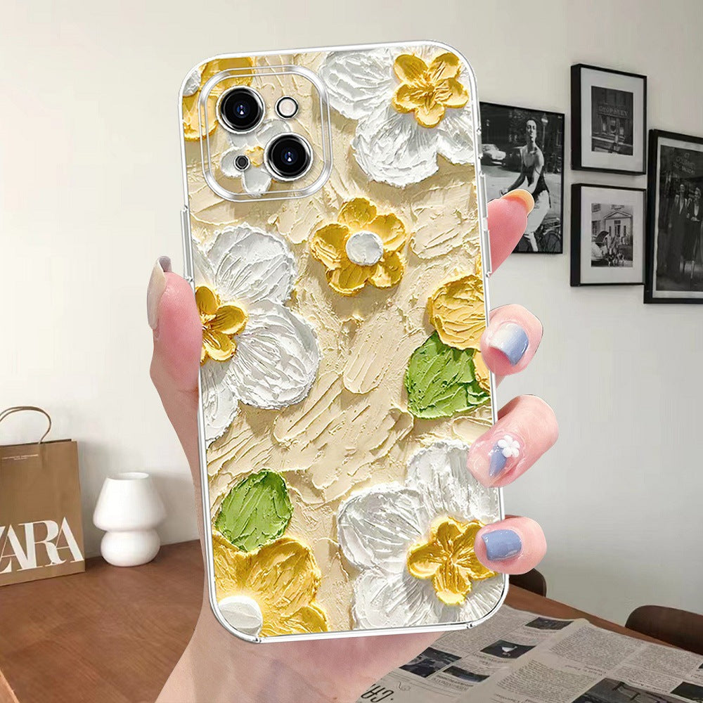 Case for iPhone 14 Pro Max, Colorful Oil Painting Flowers Leaves Pattern Cute Exquisite Floral Blossom Phone Cover Stylish Durable Soft TPU Protective Bumper Case for Girls Women