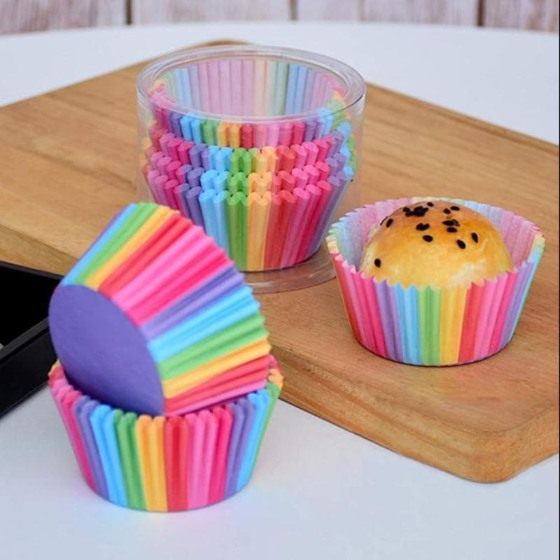 100pcs Disposable Cupcake Liners, Rainbow Color Mini Baking Tray, Muffin Cake Baking Pans for Kids Birthday Party