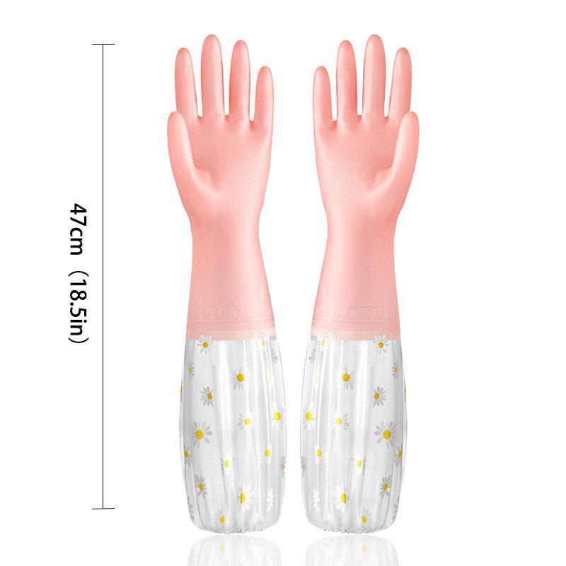 1 Pair Floral Pattern Household Glove, Rubber Water Proof Glove, Cleaning Glove for Home Kitchen