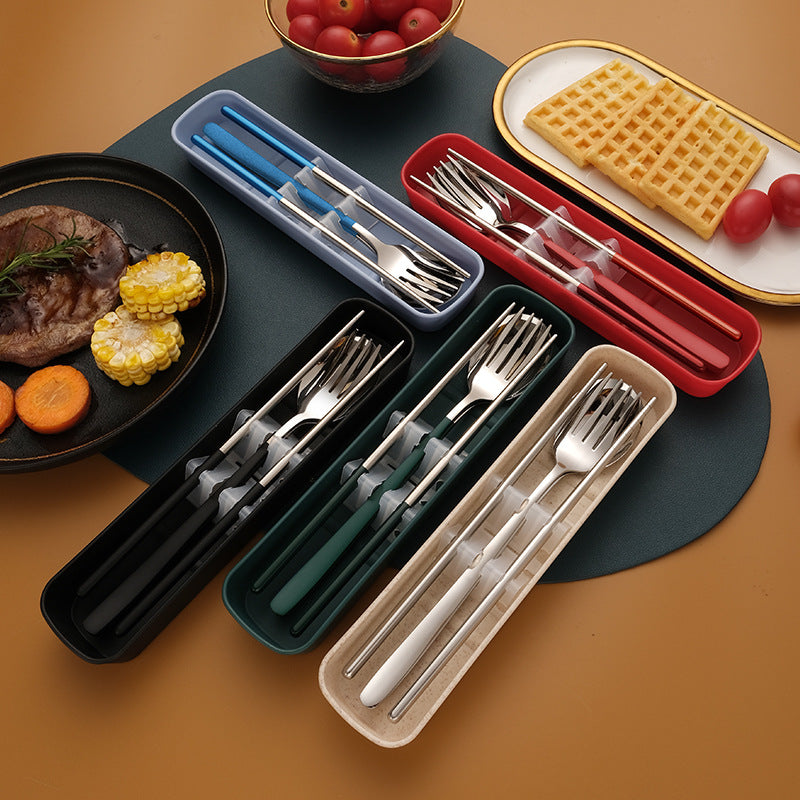 1 set Stainless Steel Tableware Set, Portable Spoon Fork Chopsticks Set, Kitchen Cutlery Set