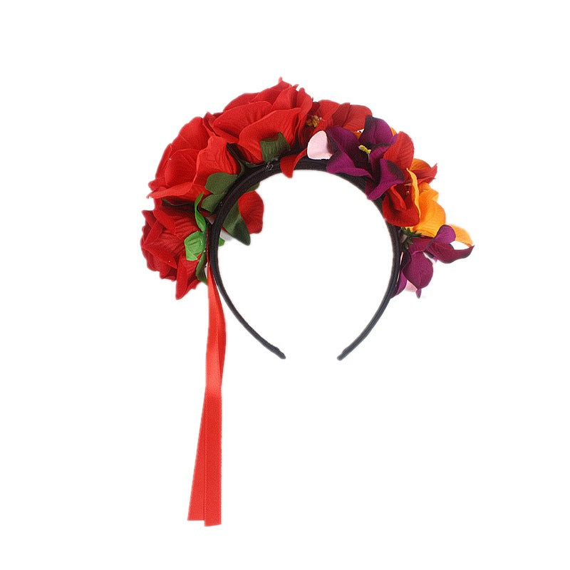 3pcs orchid headband day of the dead flowers floral crown hair wreath halloween hair accessories stylish headbands for women Floral Hair Band fabric seaside Red rose the flowers