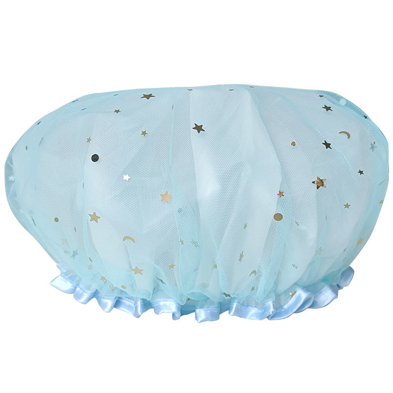 4pcs Star Pattern Bathroom Shower Cap, Waterproof Shower Cap, Reusable Shower Cap, Bathroom Supplies