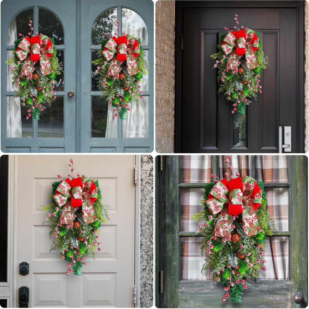 Fall Wreaths Decor for Front Door 20 Inch, Christmas Door Wreath, Artificial Spruce Red Berry Clusters Wreath, Christmas Garland for Front Door Fireplace Window