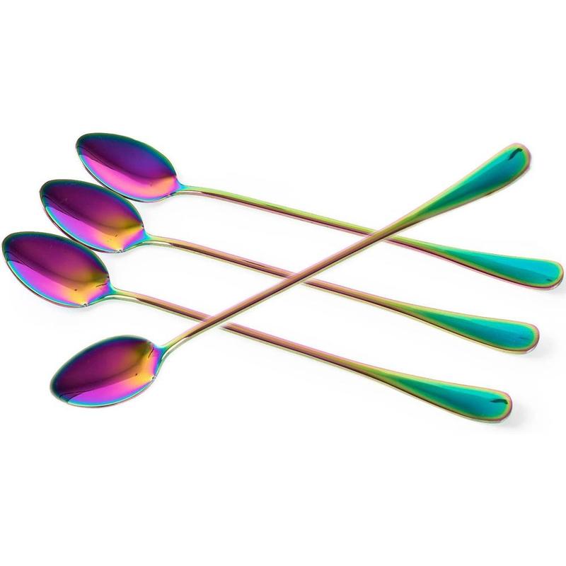 4pcs Long Handle Stainless Steel Tea Spoon, Multipurpose Stirring Spoon, Kitchen Cutlery & Tableware Supplies