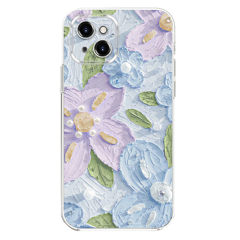 Case for iPhone 14 Pro Max, Colorful Oil Painting Flowers Leaves Pattern Cute Exquisite Floral Blossom Phone Cover Stylish Durable Soft TPU Protective Bumper Case for Girls Women