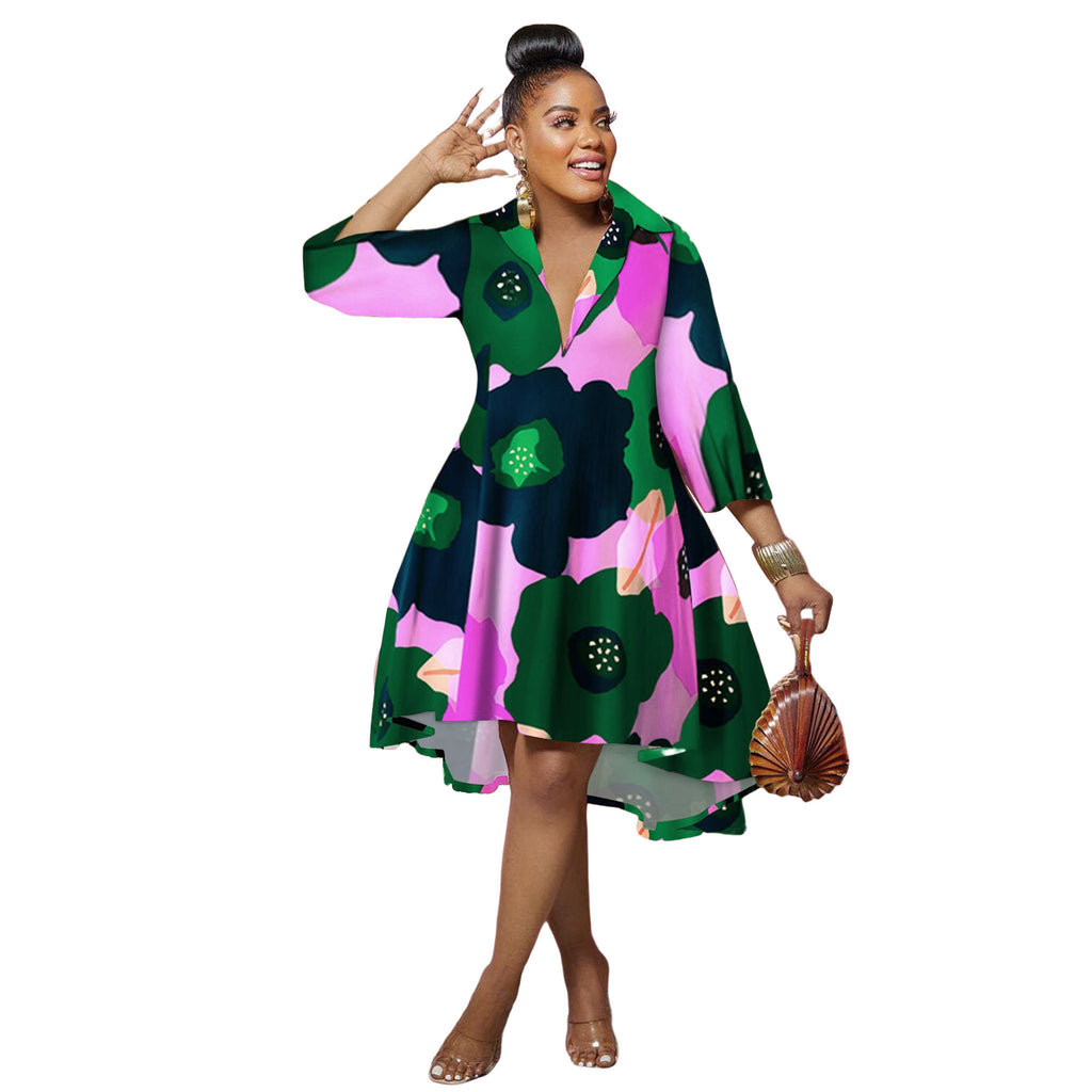 Women's Shirt Dress European and American African Print Dress Night Shop Clothes