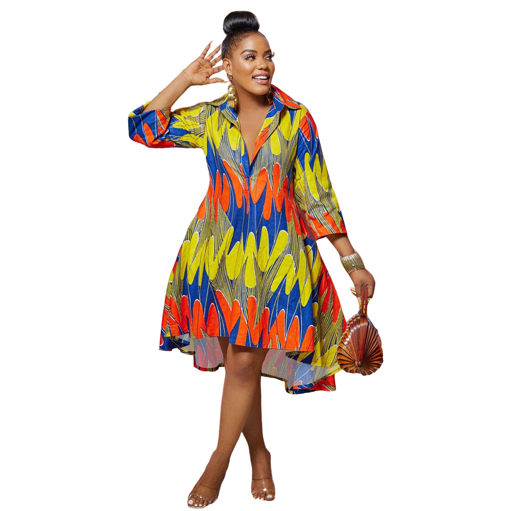 Women's Shirt Dress European and American African Print Dress Night Shop Clothes