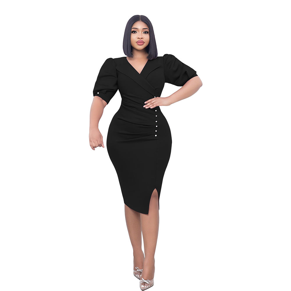 Autumn Elegant Elegant Women's Suit Collar Hip Skirt Dress