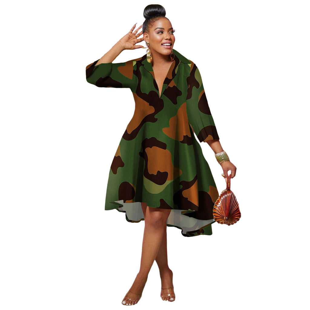 Women's Shirt Dress European and American African Print Dress Night Shop Clothes