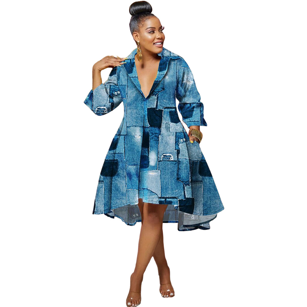 Women's Shirt Dress European and American African Print Dress Night Shop Clothes