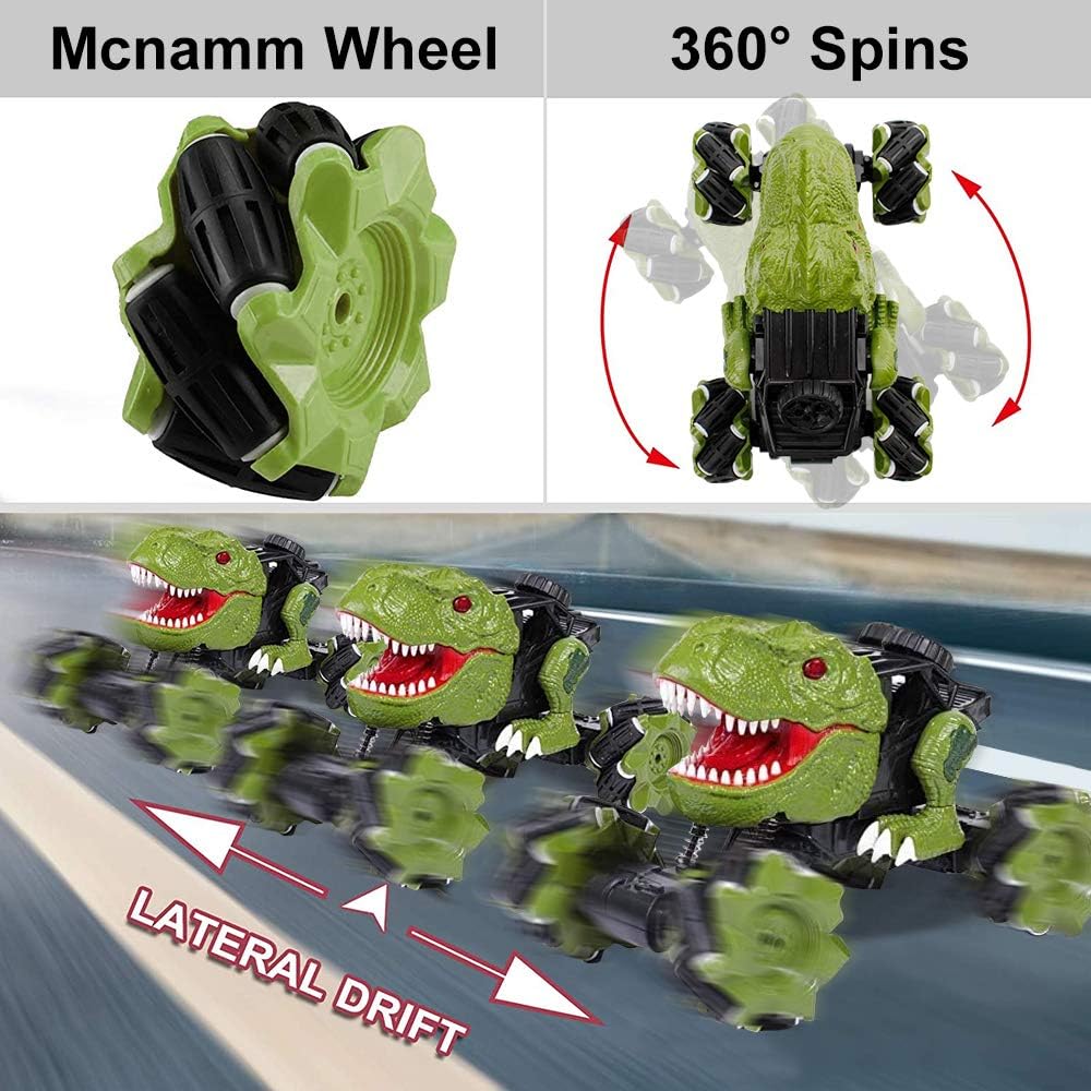 HANMUN Monster Truck Remote Control Car Dinosaur Toys - 2.4 GHz 360° Spins Stunt Car Rechargeable Cars Toys 45° Drift Outdoor for Boys Girls