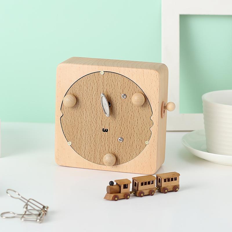 Wooden Music Box with Moving Small Train, Wood Music Box Birthday Home Decoration for Christmas Gifts