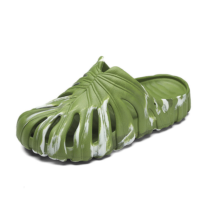 Monstera Slippers, Monstera Leaf Slides, Monstera EVA Thick Sole Pillow Slippers, Non Slip Quick Drying Breathable Beach Monstera Slides for Women Men