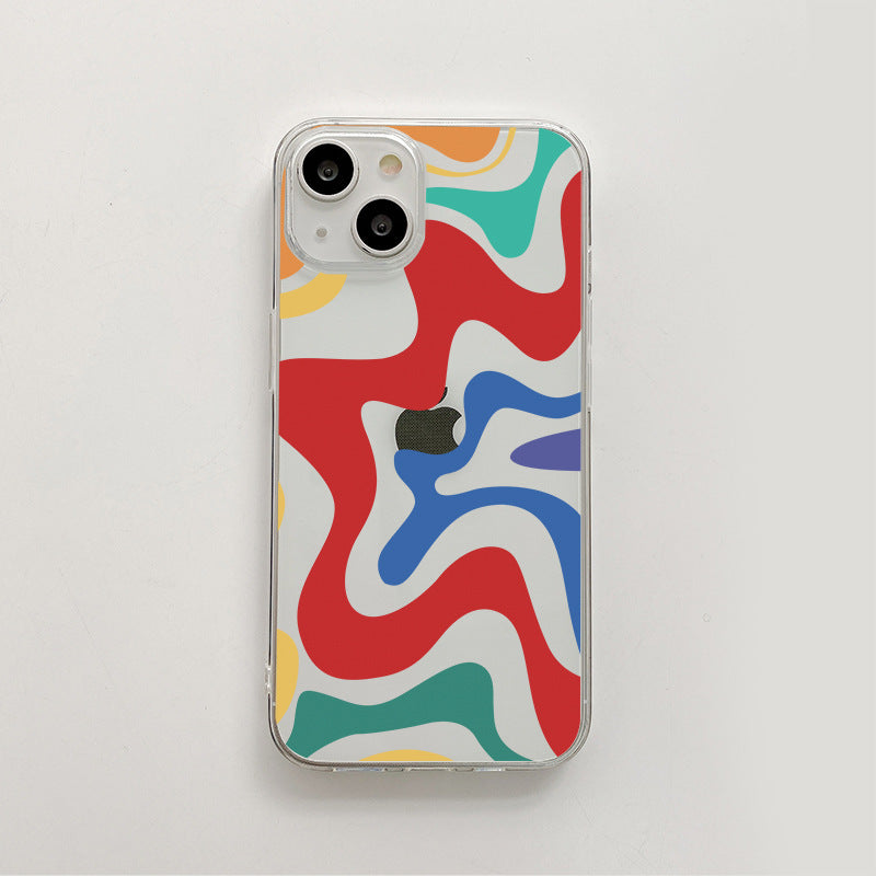 Compatible with iPhone 14 / iPhone 13 Phone Case, Cute Art Wavy Painted for Women Girls