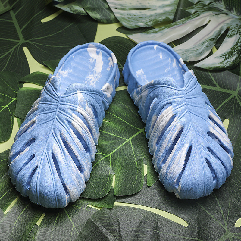 Monstera Slippers, Monstera Leaf Slides, Monstera EVA Thick Sole Pillow Slippers, Non Slip Quick Drying Breathable Beach Monstera Slides for Women Men