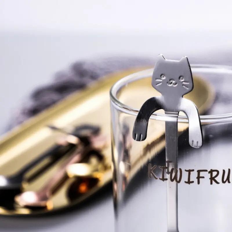 1 Piece Stainless Steel Cat Design Hanging Spoon, Coffee Tea Cup Spoons For Home Use