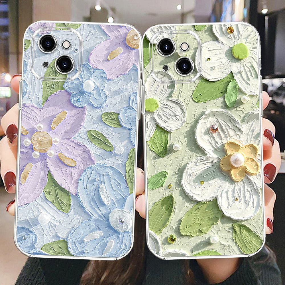 Case for iPhone 14 Pro Max, Colorful Oil Painting Flowers Leaves Pattern Cute Exquisite Floral Blossom Phone Cover Stylish Durable Soft TPU Protective Bumper Case for Girls Women