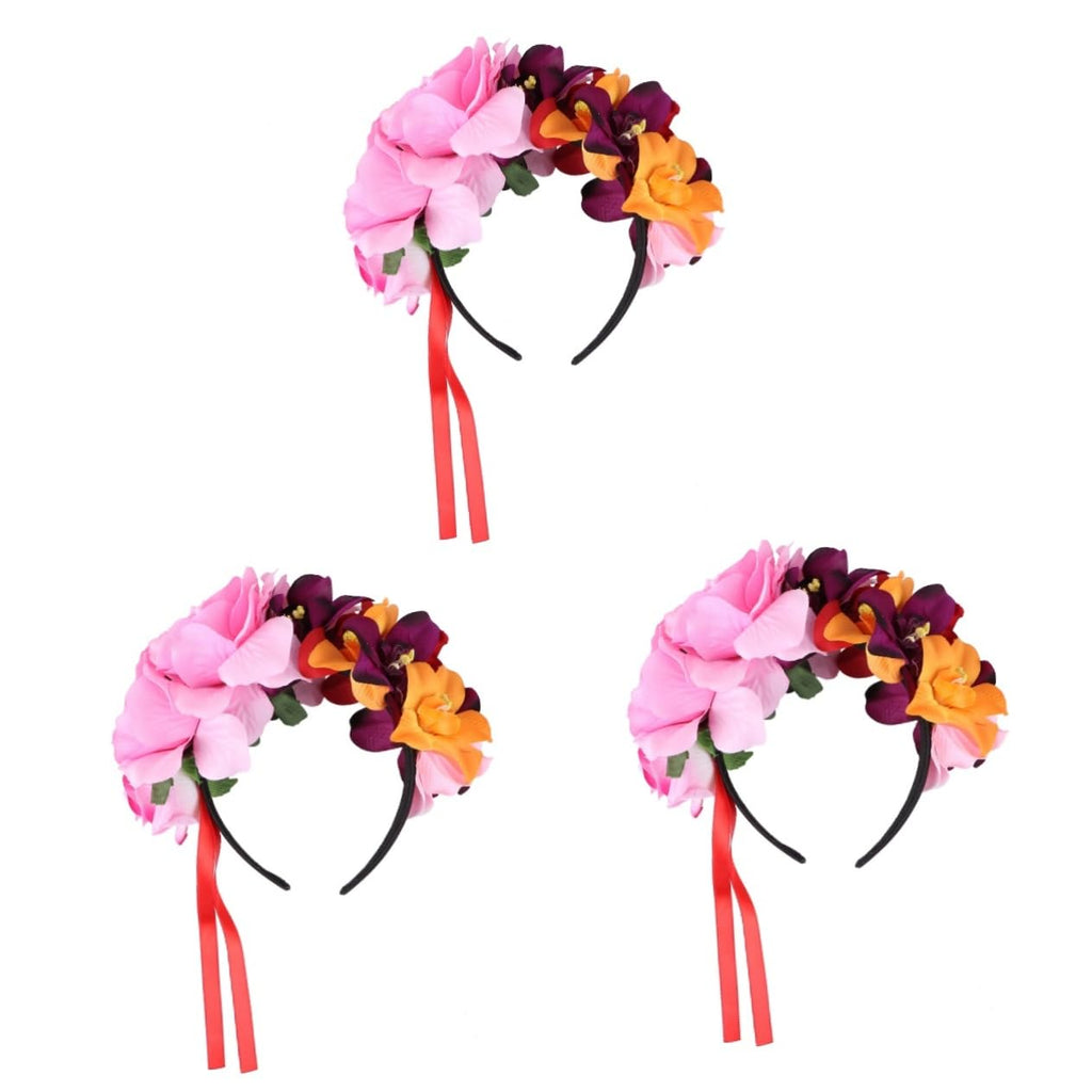 3pcs orchid headband day of the dead flowers floral crown hair wreath halloween hair accessories stylish headbands for women Floral Hair Band fabric seaside Red rose the flowers