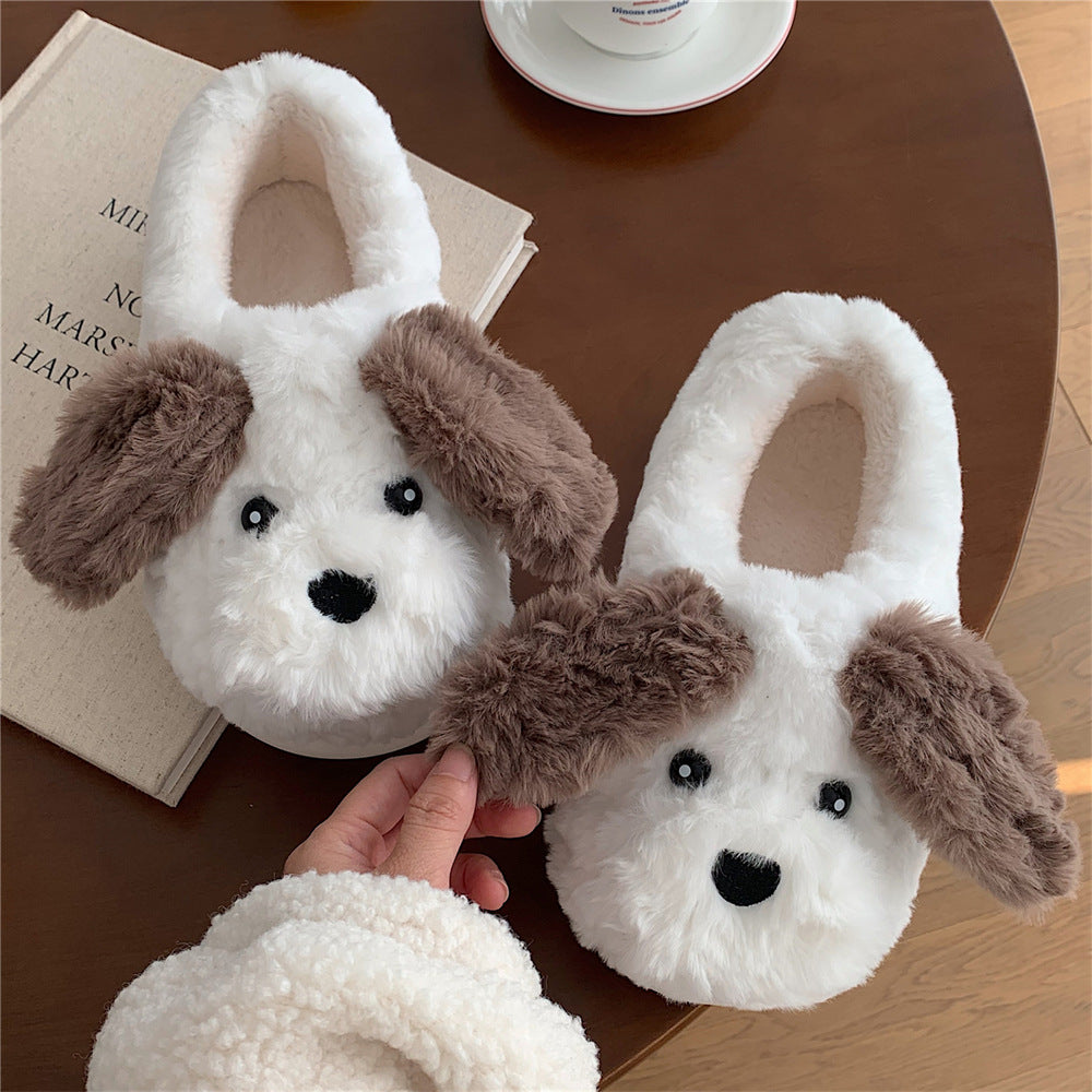 Women's 1 Pair Warm & Soft Cute Cartoon Dog Design Plush Bedroom Slippers, Warm Non-slip Bedroom Slippers for Fall & Winter