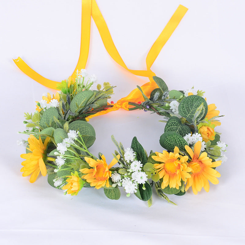 1pc Baby's Breath Garland Sunflower Wreath Kids Hair Decor Sunflower Garland Baby Sunflower Headband Performance Garland for Kid Sunflower Baby Bow Hair Ring Fabric Bride Girl