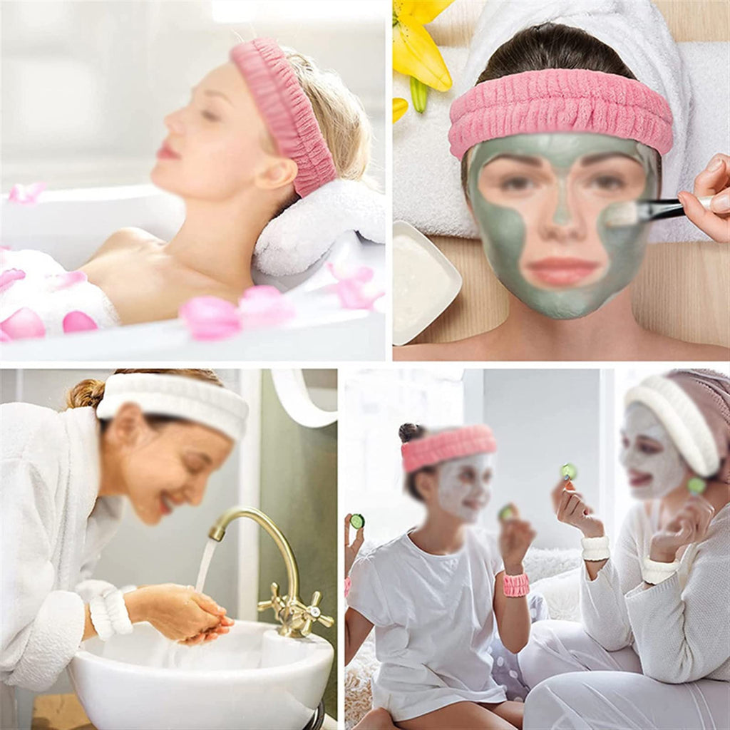 HPOYUR Spa Headband Washing Face and Matching Wristbands for Preven Liquids from Spilling Down Your Arms