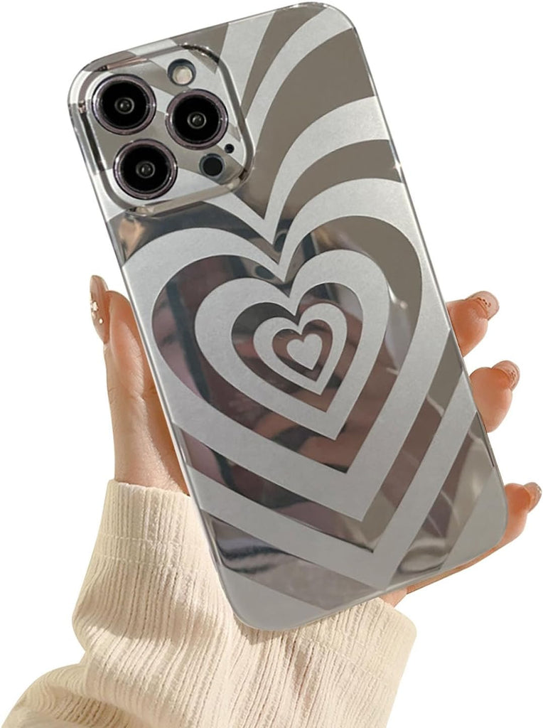 Case for iPhone 11, Cute Electroplated Multi-Layer Love Heart Pattern Latte Valentines Art Aesthetic Swirl Graphic Phone Case Slim Shockproof Hard PC Bumper Cover for Girls Women