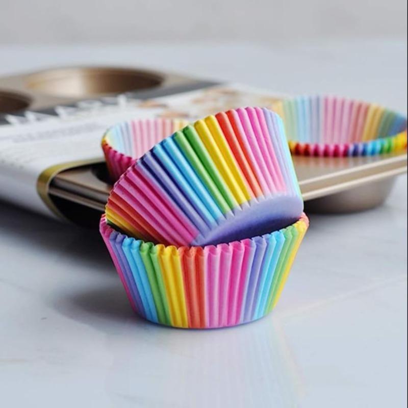 100pcs Disposable Cupcake Liners, Rainbow Color Mini Baking Tray, Muffin Cake Baking Pans for Kids Birthday Party