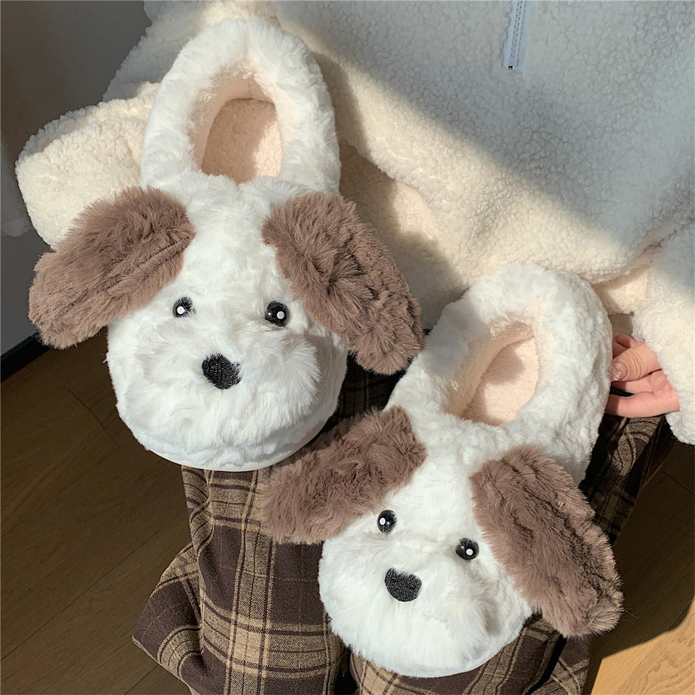 Women's 1 Pair Warm & Soft Cute Cartoon Dog Design Plush Bedroom Slippers, Warm Non-slip Bedroom Slippers for Fall & Winter