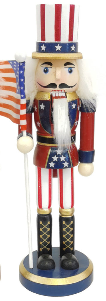 1pc Nutcracker Soldier Ornament Wooden Walnut Soldier Ornament Patriotic Nutcracker Christmas Party Decoration Nutcracker Christmas Decor Desktop USA Flags Painted Doll Lotus Tree