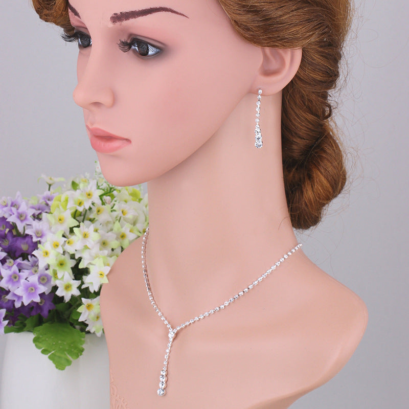 Bride Silver Bridal Necklace Earrings Set Crystal Wedding Jewelry Set Rhinestone Choker Necklace for Women and Girls (3 piece set - 2 earrings and 1 necklace)