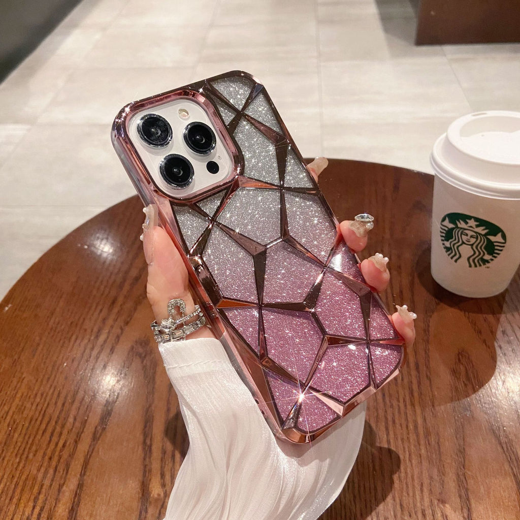 Compatible with iPhone 14 and 15 Phone Case Plating Bling Gradient Glitter Clear Cover Soft TPU Silicone Cute Camera Protection Shockproof Back for Women Girls iPhone Case