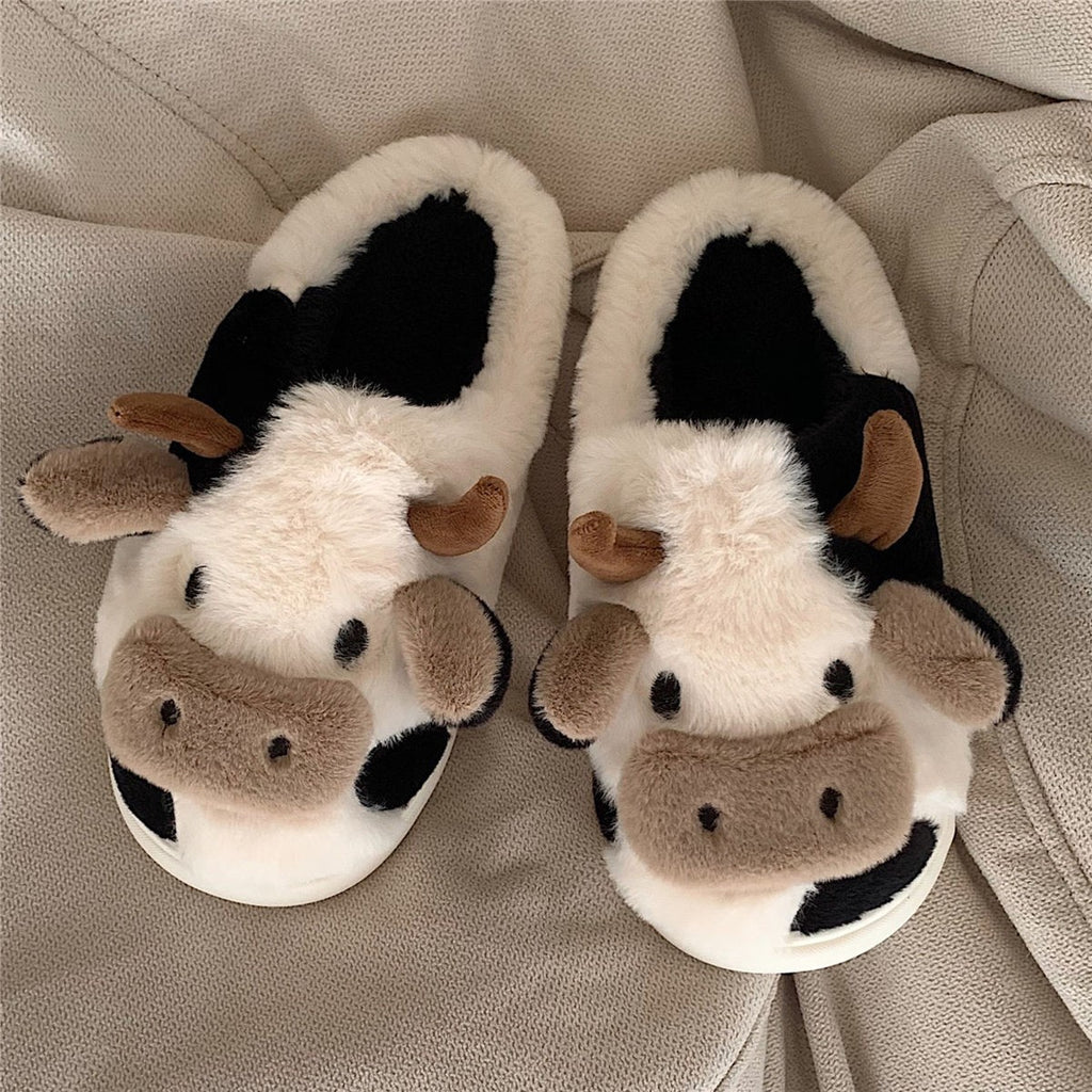 1 Pair Best-selling Cute Cow House Slippers for Couple,  Funny House Shoes, Cartoon Animal Design Plush Fluffy Slippers for Women & Men, Silent Anti-slip Slippers, 2023 Matching Trendy Warm Slippers, Christmas Gift  New Year Gift