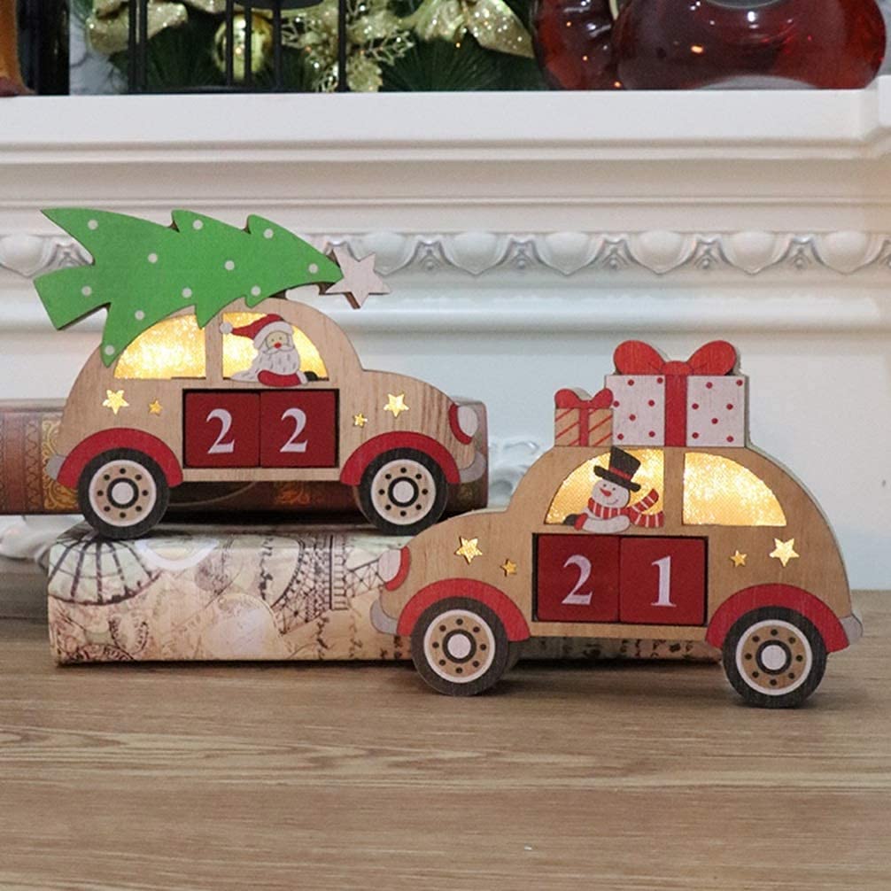 Christmas Countdown Advent Calendars Luminous Desk Calendar Car Shape Perpetual Countdown Calendar for Christmas Desktop Ornament - Santa