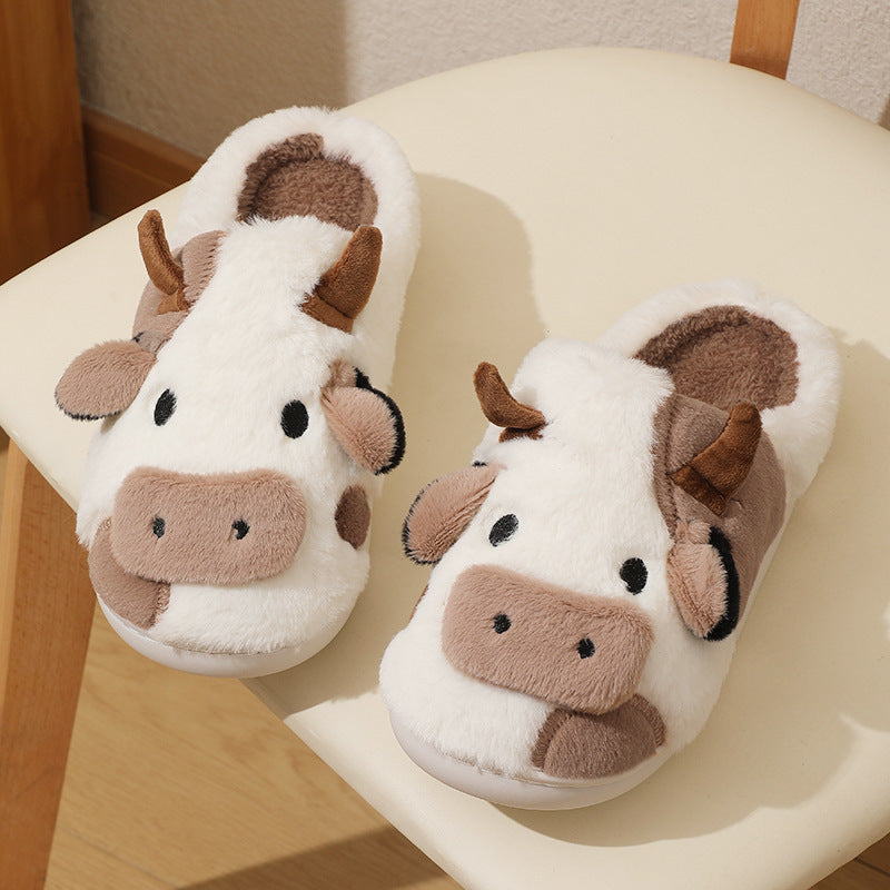 1 Pair Best-selling Cute Cow House Slippers for Couple,  Funny House Shoes, Cartoon Animal Design Plush Fluffy Slippers for Women & Men, Silent Anti-slip Slippers, 2023 Matching Trendy Warm Slippers, Christmas Gift  New Year Gift