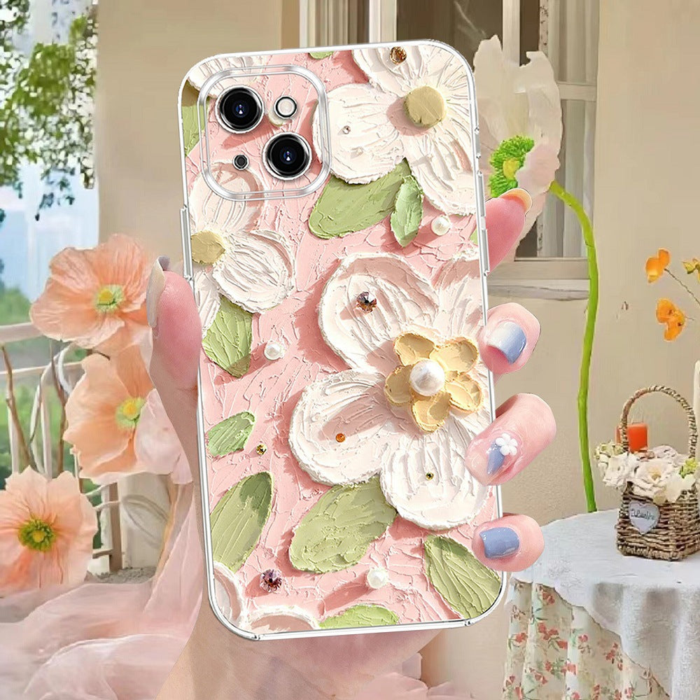 Case for iPhone 14 Pro Max, Colorful Oil Painting Flowers Leaves Pattern Cute Exquisite Floral Blossom Phone Cover Stylish Durable Soft TPU Protective Bumper Case for Girls Women