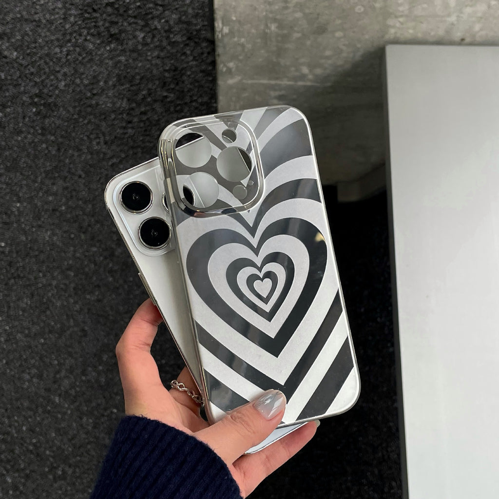 Case for iPhone 11, Cute Electroplated Multi-Layer Love Heart Pattern Latte Valentines Art Aesthetic Swirl Graphic Phone Case Slim Shockproof Hard PC Bumper Cover for Girls Women