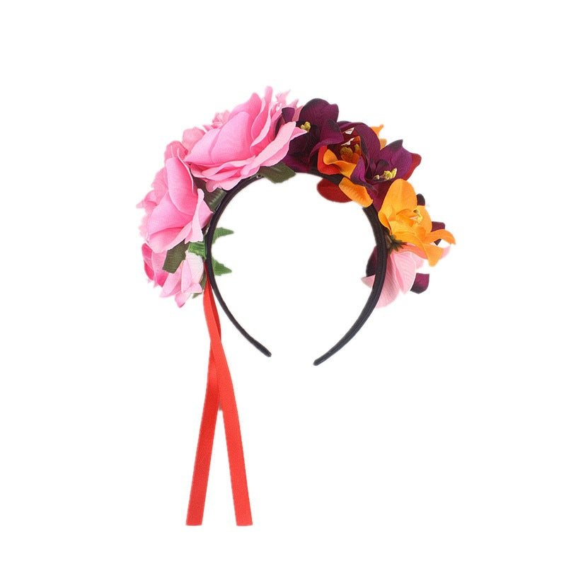 3pcs orchid headband day of the dead flowers floral crown hair wreath halloween hair accessories stylish headbands for women Floral Hair Band fabric seaside Red rose the flowers