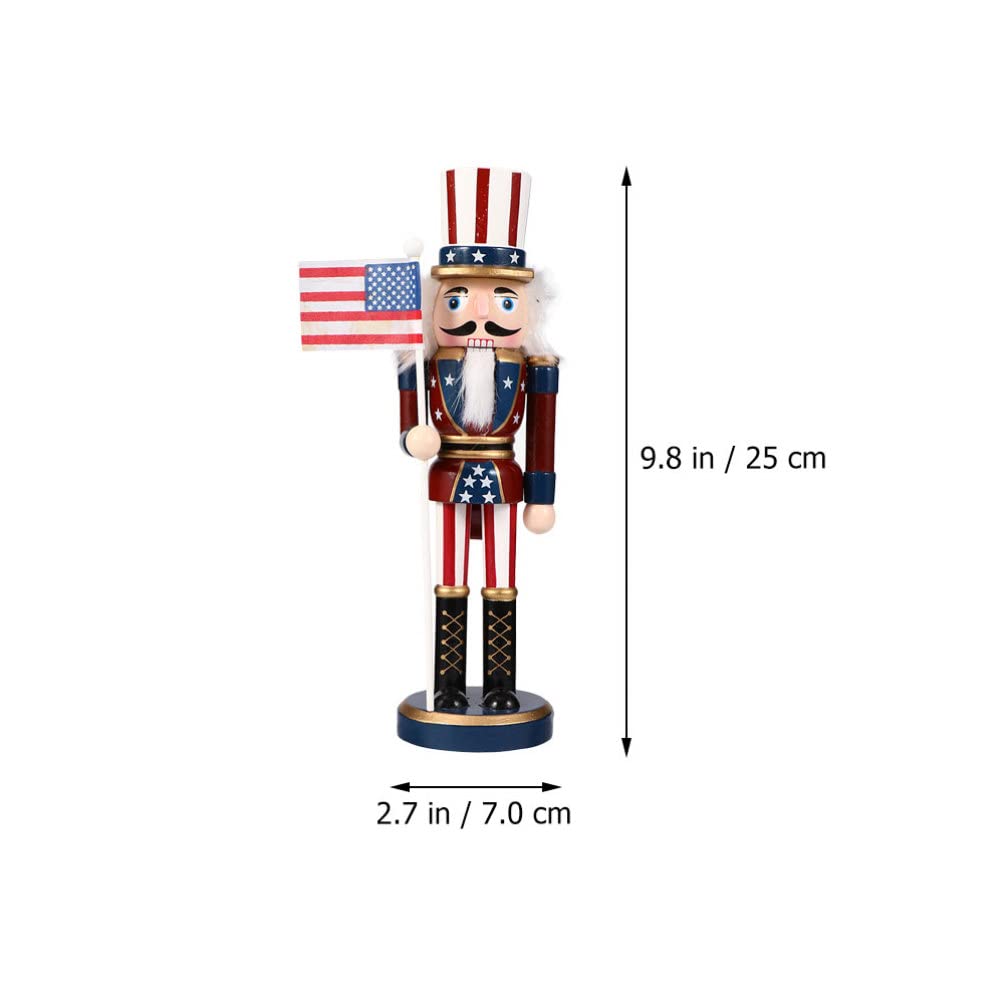 1pc Nutcracker Soldier Ornament Wooden Walnut Soldier Ornament Patriotic Nutcracker Christmas Party Decoration Nutcracker Christmas Decor Desktop USA Flags Painted Doll Lotus Tree