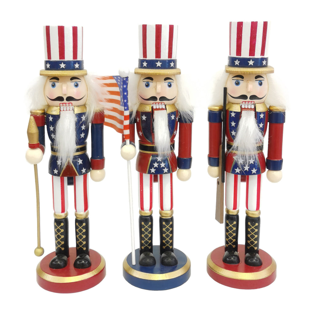 1pc Nutcracker Soldier Ornament Wooden Walnut Soldier Ornament Patriotic Nutcracker Christmas Party Decoration Nutcracker Christmas Decor Desktop USA Flags Painted Doll Lotus Tree