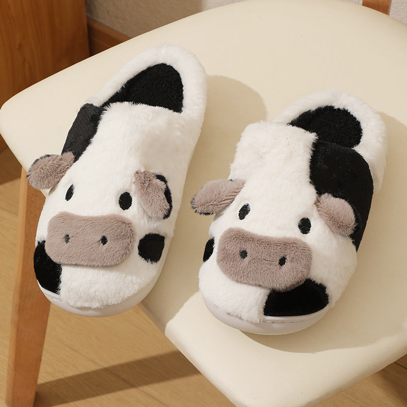 1 Pair Best-selling Cute Cow House Slippers for Couple,  Funny House Shoes, Cartoon Animal Design Plush Fluffy Slippers for Women & Men, Silent Anti-slip Slippers, 2023 Matching Trendy Warm Slippers, Christmas Gift  New Year Gift