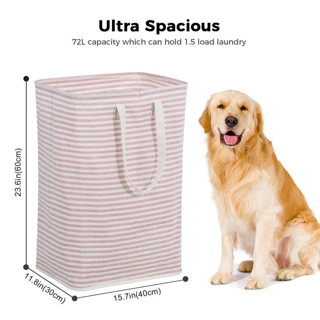 72L Freestanding Laundry Hamper Collapsible Large Clothes Basket with Easy Carry Extended Handles for Clothes Toys, Grey and Pink